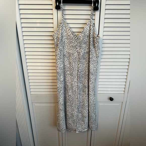 Gap Cami Button Front Dress 12 Spaghetti Strap Polka Dots White Navy - Picture 3 of 5